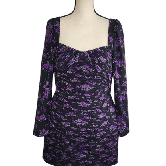 AMUR Giulia Pleated Mini Bodycon Dress Hydrangea Berry Women's Size 12 - Picture 6 of 15